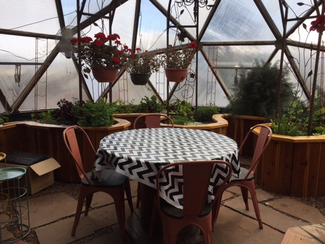 Patio Table in Growing Dome Greenhouse
