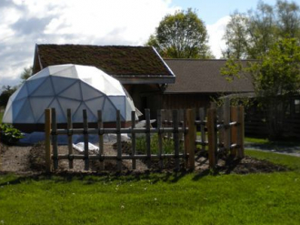geodesic dome greenhouse on farm