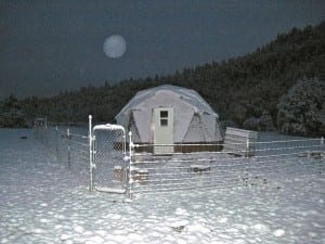 New Mexico Greenhouse under a full moon