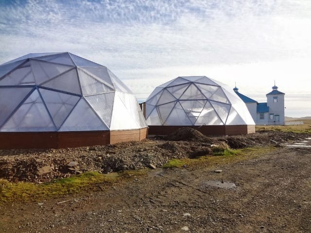 two 33 ft. growing dome kits on remote alaskan island