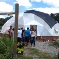 Students visiting the Growing Dome Greenhouse