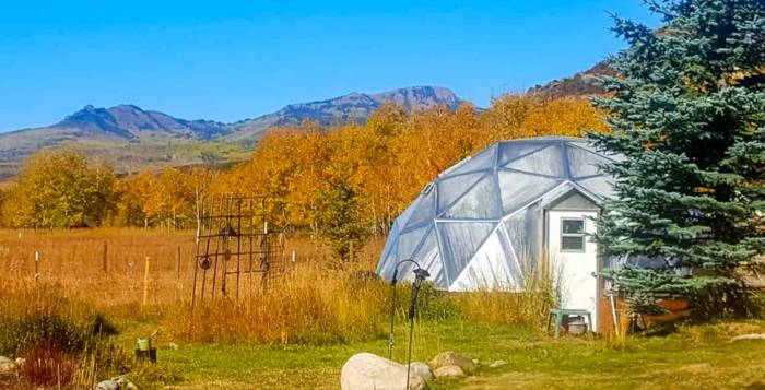 33 foot Growing Dome Greenhouse in the Fall in Steamboat Springs Colorado