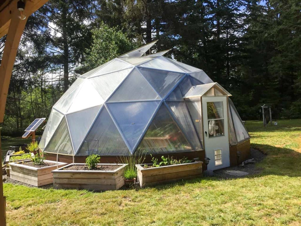 outdoor planting beds for geodesic greenhouse
