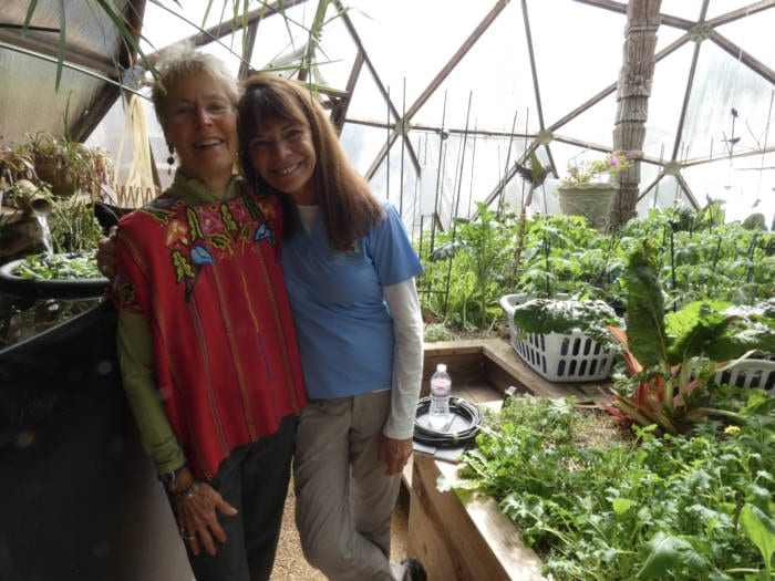 Claudia and Val inside Growing Dome Greenhouse