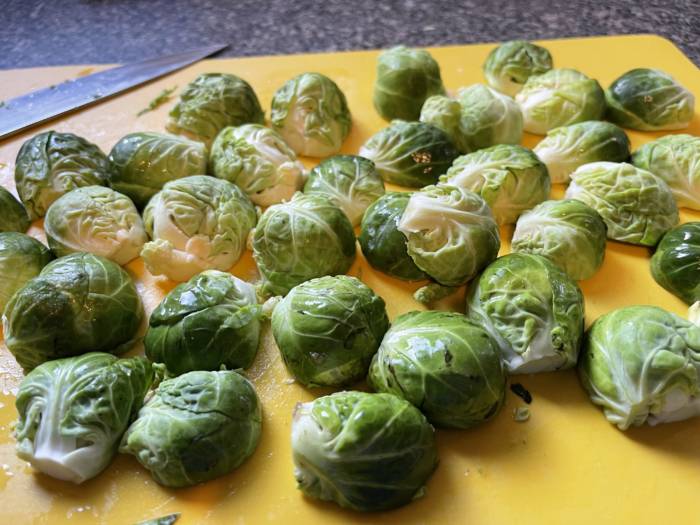 cutting Brussels sprouts
