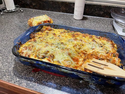 Meat, dairy, and guilt-free lasagna in a pan