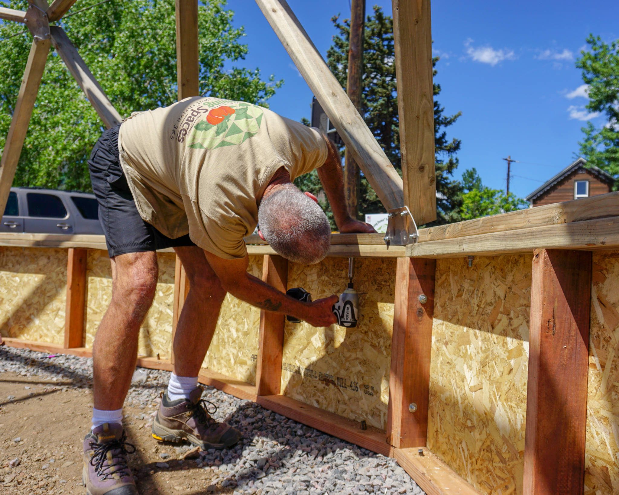 installing all weather wood foundation framing on a wooden greenhouse kit