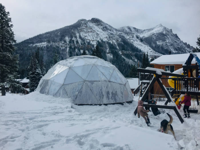 Cooke City School's growing dome in the snow
