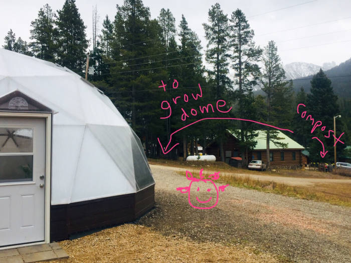 greenhosue in montana with words on the picture that say compost to grow dome