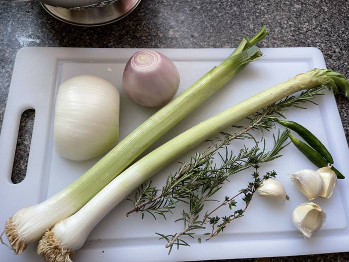 Dome Grown Leeks, Rosemary, Peppers, Shallots, and Garlic for Kitchen Sink Soup