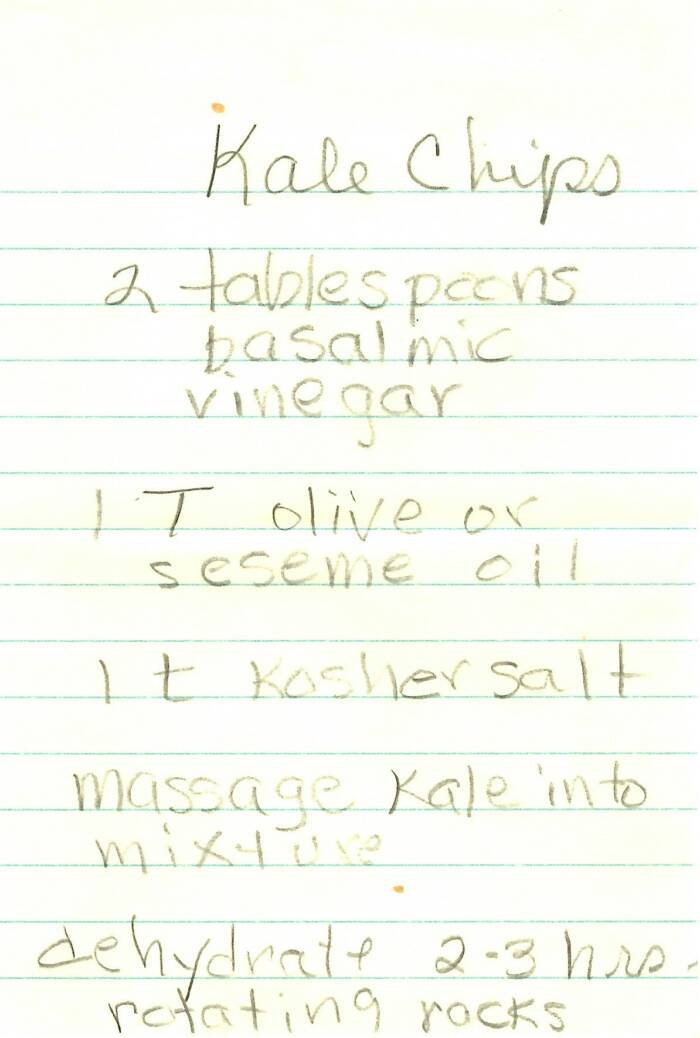 photo of written kale chip recipe