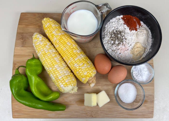 Ingredients for The Ultimate Roasted Green Chili Corn Cakes